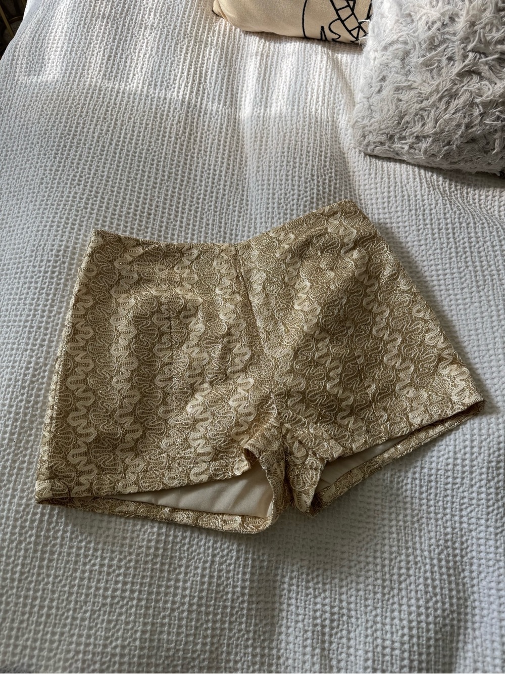 Mustard Seed Gold Lace-Effect High Waist Dress Shorts